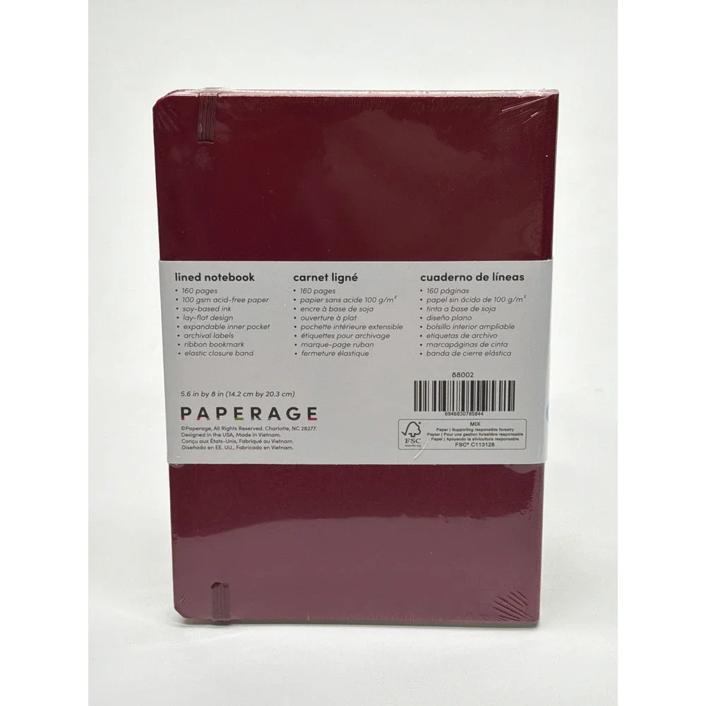 Paperage Lined Notebook Burgundy‎ Hardcover Journal 160 Pages 5.6x8 100gsm 88002